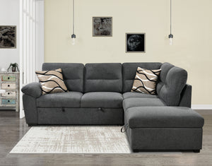 95'' Sectional Sofa with Ultra Soft Back Cushion,Sleeper Sectional Sofa with Pull Out Couch Bed and Storage Ottoman,Gray