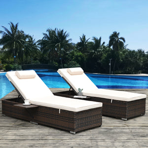 Outdoor Patio Chaise Lounge Chair,Lying in bed with PE Rattan and Steel Frame,PE Wickers,Pool Recliners with Elegant Reclining Adjustable Backrest and Removable Cushions Sets of 2(Brown+Beige)