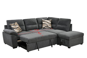 95'' Sectional Sofa with Ultra Soft Back Cushion,Sleeper Sectional Sofa with Pull Out Couch Bed and Storage Ottoman,Gray