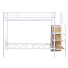 Load image into Gallery viewer, Twin Over Twin Metal Bunk Bed with Lateral Storage Ladder and Wardrobe, White
