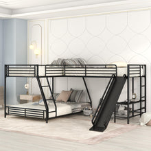 Load image into Gallery viewer, L-Shaped Twin over Full Bunk Bed with Twin Size Loft Bed,Built-in Desk and Slide,Black
