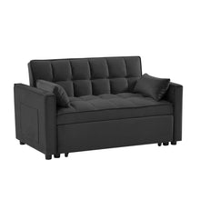 Load image into Gallery viewer, Modern Velvet Loveseat Futon Sofa Couch w/Pullout Bed,Small Love Seat Lounge Sofa w/Reclining Backrest,Toss Pillows, Pockets,Furniture for Living Room,3 in 1 Convertible Sleeper Sofa Bed, Black
