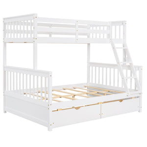 Twin-Over-Full Bunk Bed with Ladders and Two Storage Drawers (White){old sku:LT000165AAK}