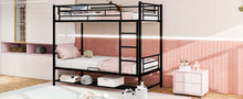 Load image into Gallery viewer, Twin Over Twin Metal Bunk Bed with Shelf and Guardrails, Black
