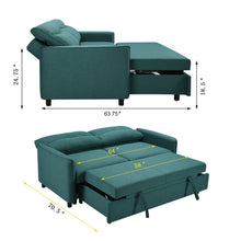 Load image into Gallery viewer, 3 in 1 Convertible Sleeper Sofa Bed, Modern Fabric Loveseat Futon Sofa Couch w/Pullout Bed, Small Love Seat Lounge Sofa w/Reclining Backrest, Furniture for Living Room,Green
