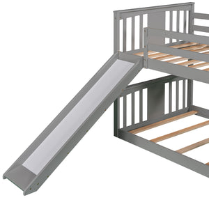 Twin Over Twin Bunk Bed with Slide and Ladder, Gray (Old SKU：LP000108AAE)