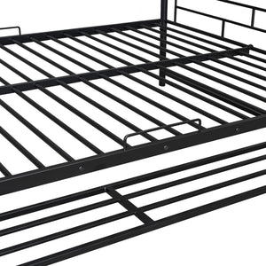 Full Over Full Metal Bunk Bed with Shelf and Guardrails, Black