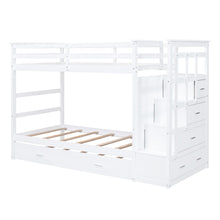 Load image into Gallery viewer, Twin Over Twin Bunk Bed with Trundle and Staircase,White(OLD SKU:LT000068AAK)
