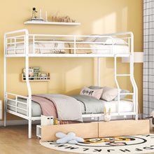 Load image into Gallery viewer, Full XL Over Queen Metal Bunk Bed with 2 Drawers, White
