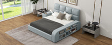 Load image into Gallery viewer, Queen Size Upholstered Platform Bed with Multimedia Nightstand and Storage Shelves, Gray
