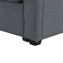 Load image into Gallery viewer, [VIDEO provided] [New] 114.2&quot; Upholstered Sofa with Console, 2 Cupholders and 2 USB Ports Wired or Wirelessly Charged, Modern Linen Fabric Couches with 4 Pillows for Living Room, Apartment (4-Seat)
