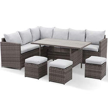 Load image into Gallery viewer, 7-Pieces PE Rattan Wicker Patio Dining Sectional Cusions Sofa Set with Grey cushions
