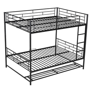 Full Over Full Metal Bunk Bed with Shelf and Guardrails, Black