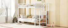 Load image into Gallery viewer, Twin Over Twin Metal Bunk Bed with Lateral Storage Ladder and Wardrobe, White
