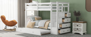 Twin Over Twin Bunk Bed with Trundle and Staircase,White(OLD SKU:LT000068AAK)