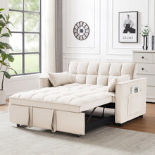 Load image into Gallery viewer, Modern Velvet Loveseat Futon Sofa Couch w/Pullout Bed,Small Love Seat Lounge Sofa w/Reclining Backrest,Toss Pillows, Pockets,Furniture for Living Room,3 in 1 Convertible Sleeper Sofa Bed, creamy white
