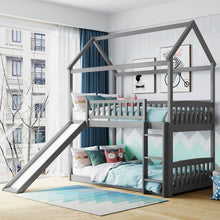 Load image into Gallery viewer, Twin Over Twin Bunk Bed with Slide, House Bed with Slide, Gray(OLD SKU: LT000213AAE
