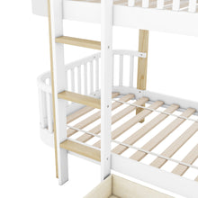 Load image into Gallery viewer, Wood Twin over Twin Bunk Bed with Fence Guardrail and a Big Drawer, White
