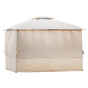 [VIDEO provided] U_STYLE Quality Double Tiered Grill Canopy, Outdoor BBQ Gazebo Tent with UV Protection, Beige