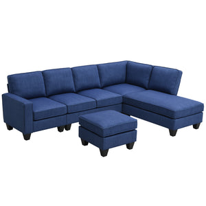 [VIDEO provided] [New] 104.3*78.7" Modern L-shaped Sectional Sofa,7-seat Linen Fabric Couch Set with Chaise Lounge and Convertible Ottoman for Living Room,Apartment,Office,3 Colors