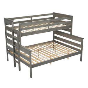 Wood Twin over Full Bunk Bed with Ladder, Gray