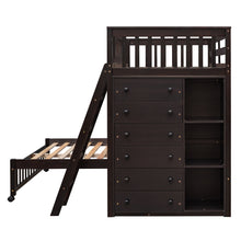 Load image into Gallery viewer, Wooden Twin Over Full Bunk Bed With Six Drawers And Flexible Shelves,Bottom Bed With Wheels,Espresso(OLD SKU:LP000531AAP)
