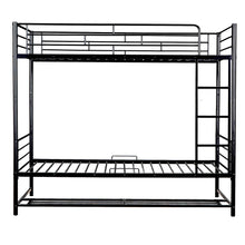 Load image into Gallery viewer, Twin Over Twin Metal Bunk Bed with Shelf and Guardrails, Black
