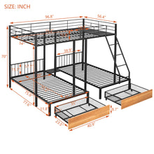 Load image into Gallery viewer, Full Over Twin &amp; Twin Bunk Bed, Metal Triple Bunk Bed with Drawers and Guardrails, Black
