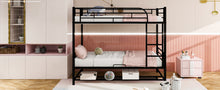 Load image into Gallery viewer, Twin Over Twin Metal Bunk Bed with Shelf and Guardrails, Black
