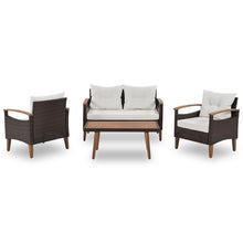 Load image into Gallery viewer, GO 4-Piece Garden Furniture,  Patio Seating Set, PE Rattan Outdoor Sofa Set, Wood Table and Legs, Brown and Beige
