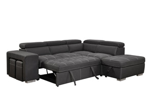 105" Sectional Sofa with Adjustable Headrest ,Sleeper Sectional Pull Out Couch Bed with Storage Ottoman and 2 Stools,Charcoal Grey