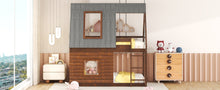 Load image into Gallery viewer, Wood Twin Size House Bunk Bed with Roof, Ladder and 2 Windows, Oak &amp; Smoky Grey
