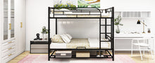 Load image into Gallery viewer, Full Over Full Metal Bunk Bed with Shelf and Guardrails, Black
