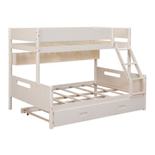 Load image into Gallery viewer, Wood Twin over Full Bunk Bed with Storage Shelves and Twin Size Trundle, Cream
