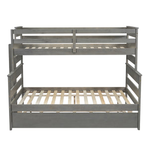 Wood Twin over Full Bunk Bed with Twin Size Trundle, Gray