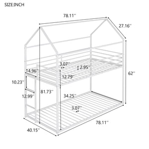 Bunk Beds for Kids Twin over Twin,House Bunk Bed Metal Bed Frame Built-in Ladder,No Box Spring Needed White