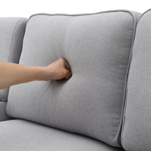 [VIDEO provided] [New] 114.2" Upholstered Sofa with Console, 2 Cupholders and 2 USB Ports Wired or Wirelessly Charged, Modern Linen Fabric Couches with 4 Pillows for Living Room, Apartment (4-Seat)