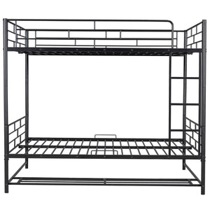 Full Over Full Metal Bunk Bed with Shelf and Guardrails, Black