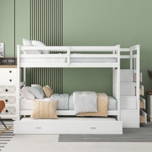 Load image into Gallery viewer, Twin Over Twin Bunk Bed with Trundle and Staircase,White(OLD SKU:LT000068AAK)
