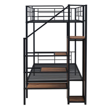 Load image into Gallery viewer, Twin Over Twin Metal Bunk Bed with Lateral Storage Ladder and Wardrobe, Black
