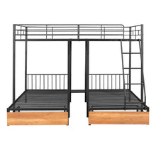 Load image into Gallery viewer, Full Over Twin &amp; Twin Bunk Bed, Metal Triple Bunk Bed with Drawers and Guardrails, Black
