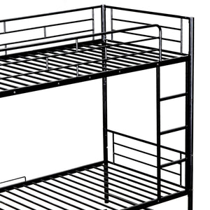 Twin Over Twin Metal Bunk Bed with Shelf and Guardrails, Black