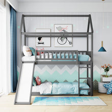 Load image into Gallery viewer, Twin Over Twin Bunk Bed with Slide, House Bed with Slide, Gray(OLD SKU: LT000213AAE
