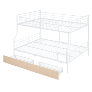 Full XL Over Queen Metal Bunk Bed with 2 Drawers, White