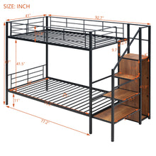 Load image into Gallery viewer, Twin Over Twin Metal Bunk Bed with Lateral Storage Ladder and Wardrobe, Black
