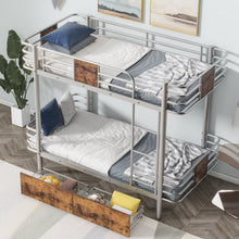 Load image into Gallery viewer, Twin XL over Twin XL Metal Bunk Bed with MDF Board Guardrail and Two Storage Drawers,Silver
