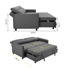 Load image into Gallery viewer, 3 in 1 Convertible Sleeper Sofa Bed, Modern Fabric Loveseat Futon Sofa Couch w/Pullout Bed, Small Love Seat Lounge Sofa w/Reclining Backrest, Furniture for Living Room, Grey
