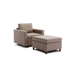 Single Seat Module Sofa Sectional Couch With Armrest With 1 Ottoman,Cushion Covers Non-removable and Non-Washable,Brown