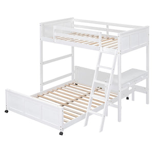 Twin Over Full Bunk Bed with Desk, White