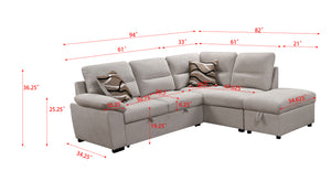 95'' Sectional Sofa with Ultra Soft Back Cushion,Sleeper Sectional Sofa with Pull Out Couch Bed and Storage Ottoman,Beige